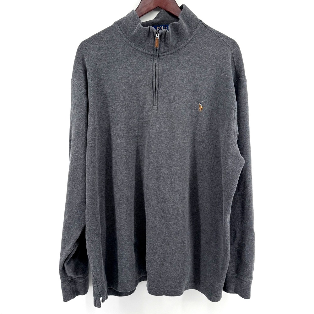 Polo Ralph Lauren Quarter Zip Mens 2XLT Gray Pullover Sweater Business Casual